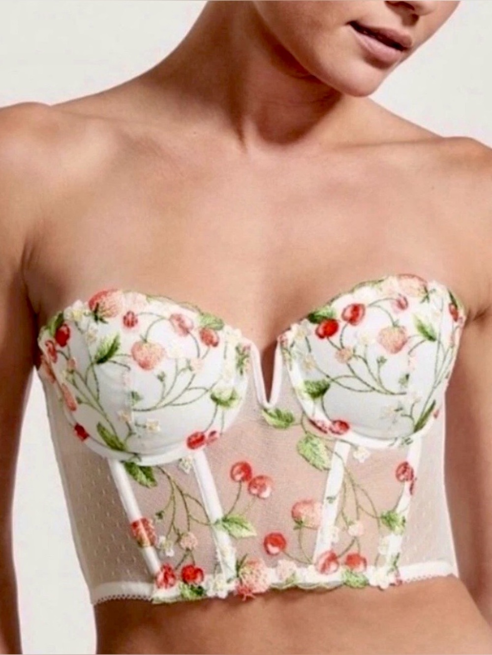 Victoria's Secret Strawberry Cherry Embroidered Corset Top